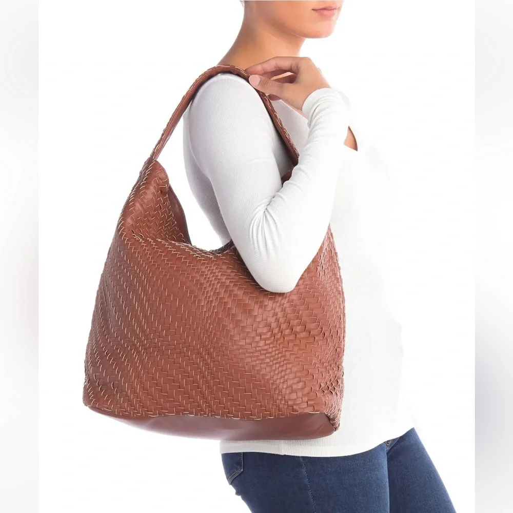 Deux Lux Bond Hobo Shoulder Bag Woven Leather Honey Brown Large Tote - Picture 2 of 12